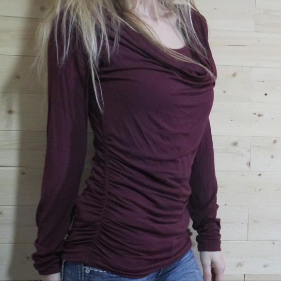 CAbi Tops - CAbi Small Long Sleeve Wine Color Cowl Neck Shirt